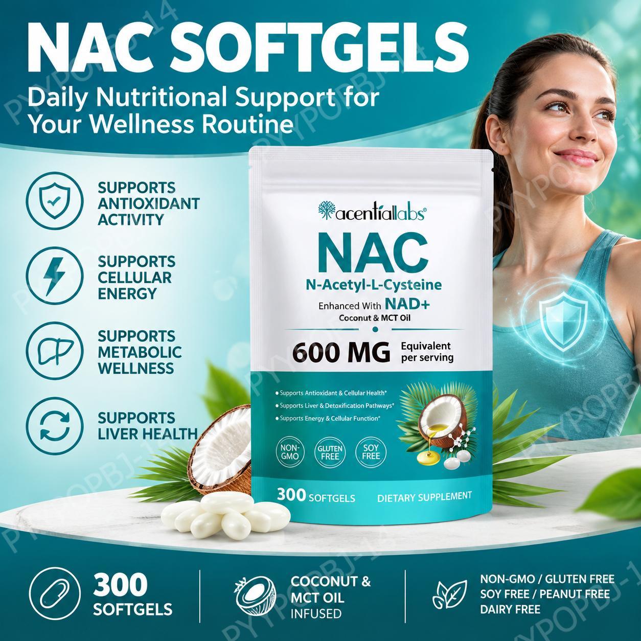 Mct Oil Coconut - AcentiaLabs NAC Softgels con NAD+ y