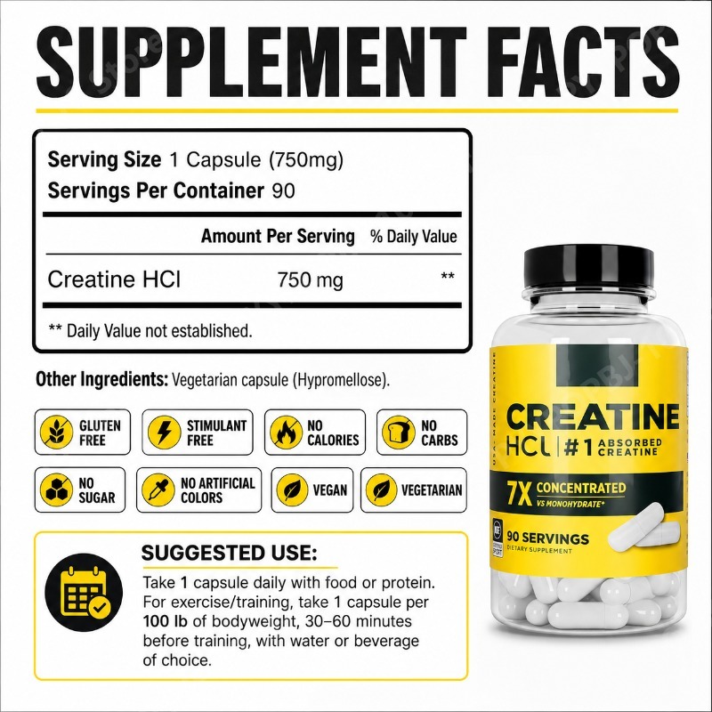 Creatina HCl 750mg 90 Cápsulas - Creatine Hcl Capsule reseña y precio